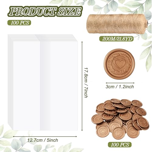 Qilery 50 Sets Wedding Invitation Kit, 5x7 Vellum Dried Flower Wax Seal | Prefolded Vellum Jacket, Dried Baby's Breath, Gold Wax Seals, Linen Accent for Boho Wedding Birthdays and DIY Invitation
