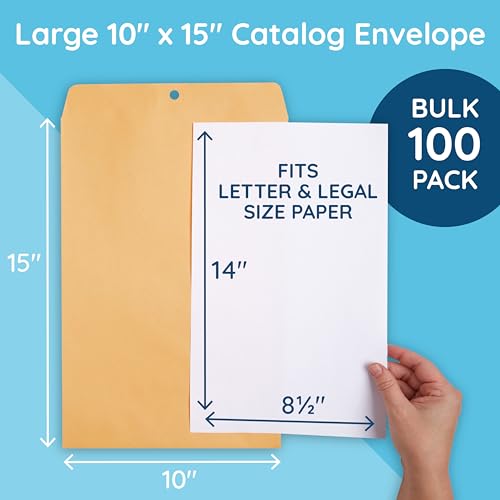 Blue Summit Supplies 100 10" x 15" Kraft Clasp Envelopes, Gummed Seal - color: Brown, size: 10 x 15