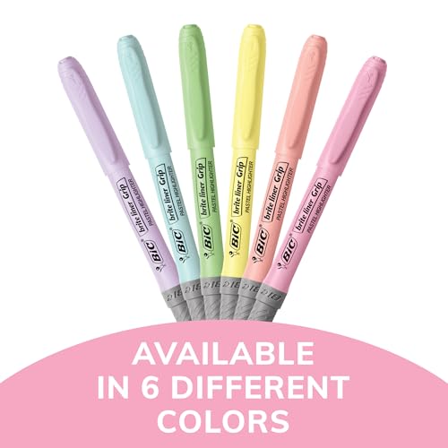 BIC Brite Liner Grip Pastel Highlighter Set, Chisel Tip, 6-Count Pack of Pastel Highlighters in Assorted Colors, Cute Highlighters for Bullet Journaling, Note Taking and More (Pack of 3) - size: 6 Count (Pack of 3)