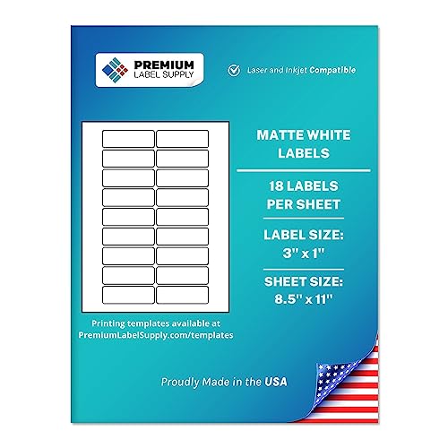 Premium Label Supply White Sticker Address Labels – 3" x 1" – Laser/Inkjet Compatible – (18 per Sheet), 500 Sheets – 9000 Total Adhesive Labels - size: 9000 Labels