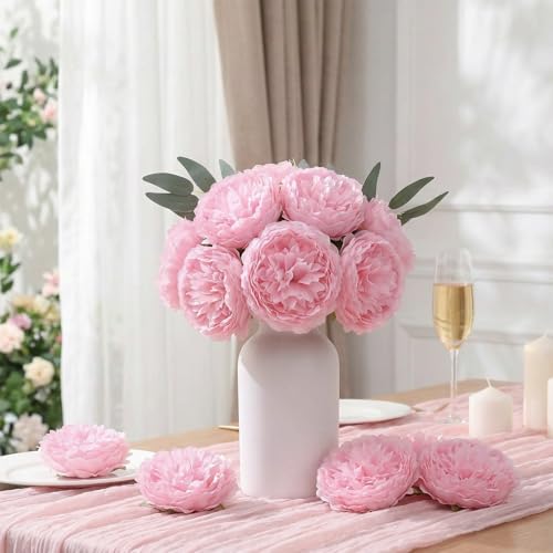 Suncalla Artificial Peony Rose Flowers Heads 4.7 Inches Silk Fake Peony Head Flowers for Wedding Bridal Bouquet Home Floral DIY Centerpieces Tables Party Decorations(Pink,25 Pcs) - color: Pink