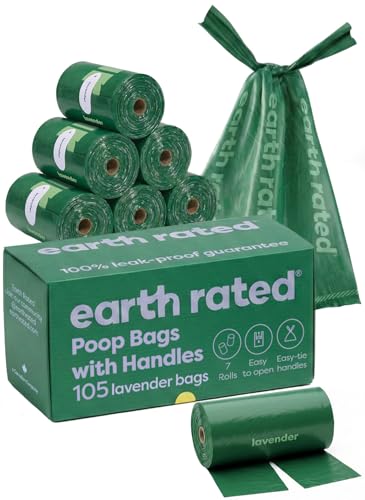 Earth Rated Dog Poop Bags for Dogs, 105 Easy Tie Handle Bags, Lavender - size: 105 Handle Bags (Rolls), style: Lavender