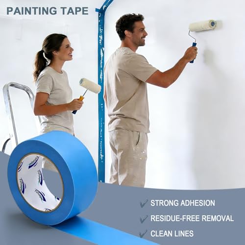 10Rolls Blue Painters Tape 2" x55Yds Bulk UV Resistant No Residue Sharp Lines - size: AT-Blue-10