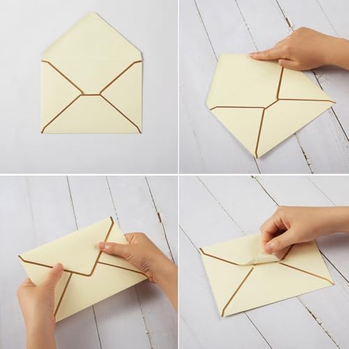 50 Pack A7 Envelopes Cream Color 5 x 7 with Gold Border - color: Cream Color, size: A7 (5.32x7.28)