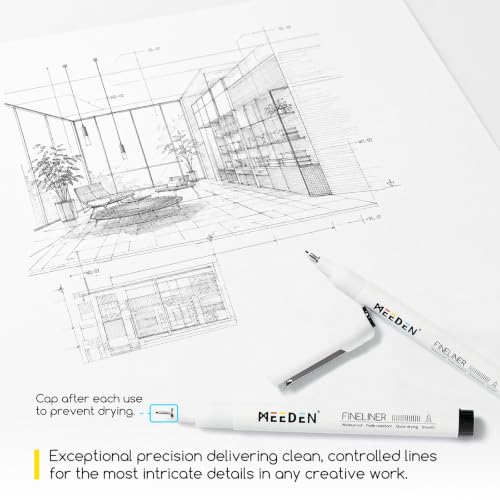 MEEDEN Micro Fineliner Drawing Pens: 0.5-2mm M Nib, 6 Pack, Black Ink | Waterproof archival ink with a flexible tip for technical drawing, sketching, outlining, manga, illustration, and journaling - style: M Elastic Nib