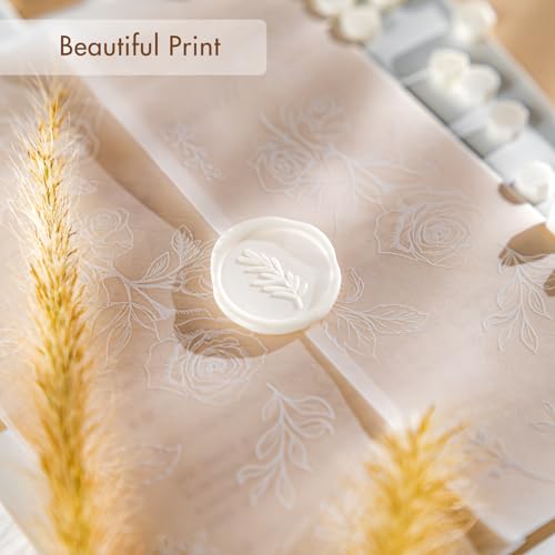 50 Pack Pre-Folded Vellum Jackets for 5x7 Invitations,AZAZA Translucent Invitation Sleeves,115GSM Vellum Jackets 5x7, Wedding Invitation Accessories,for Weddings Birthdays,Botanical Flower Pattern - color: 50Pack--White Botanical Flower Pattern