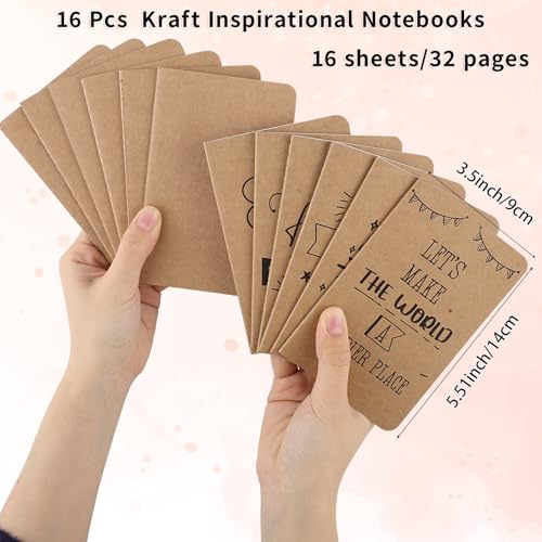 BESARME 16 Pack Mini Inspirational Notebooks, A6 Lined Kraft Journals | 16 Assorted Quote Covers, 3.54 x 5.51 In A6 Size, Lined Pages, Pocket-Friendly For School, Gifts, Journaling and Notes - color: Kraft Journals