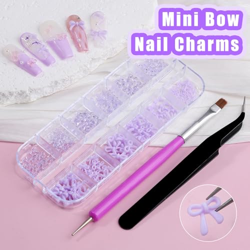 1 Box Purple Bow Nail Charms,Cute 3D Mini Resin Bows Charms for Nails - color: 1B-Purple