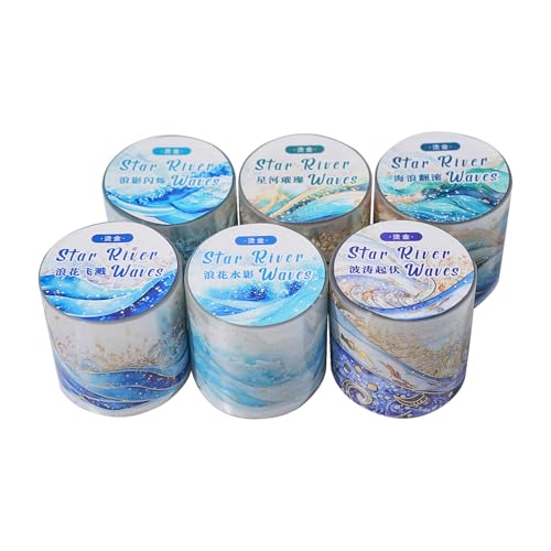 Alideco 6pcs Decorative Adhesive Tapes Vintage Star River Waves PET Tape Great for Bullet Journal Supplies, Arts, Scrapbook, DIY Crafts, Planners (xinghelanghua) - color: xinghelanghua