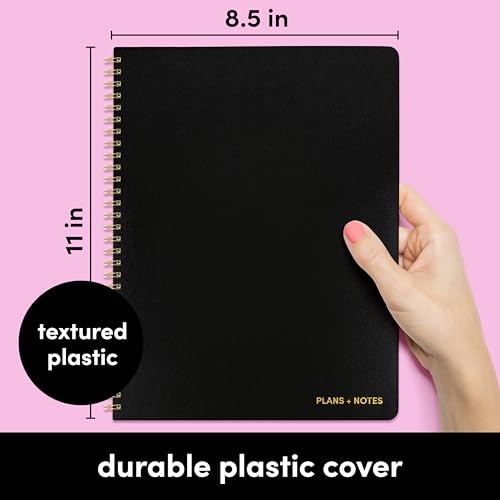 PAPERAGE Undated Daily Planner & To Do List Notepad (Black), 8.5 in x 11 in, Spiral Bound Planner Notebook for Work, School or Home, 104 Lined Pages With Date Tracker for Plans & Notes - color: Black, style: Spiral Large