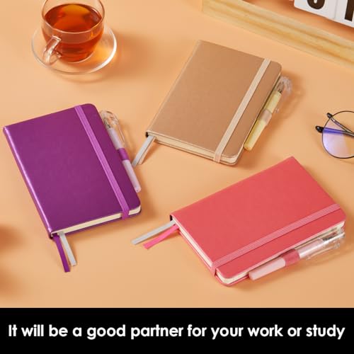 NIRMIRO (3 Pack) Pocket Journal Notebook, Small Mini Notepad with Pens for Work, hardcover A6 Notebook 3.7" x 5.7" College Ruled with 100Gsm Premium Lined Paper, Pearlescent Purple - color: 3 Pearlescent Purple, size: A6