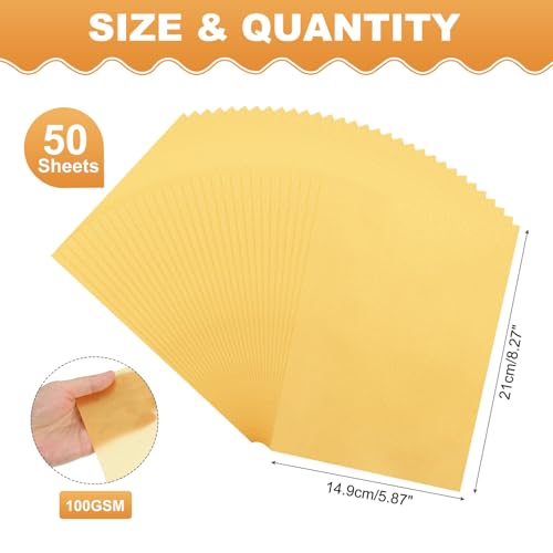 MECCANIXITY 50 Sheet Colored Vellum Paper 5.9" x 8.3", 100gsm Translucent Printable Vellum Sheets for Printing Wedding Invitations Inkjet Laser Printer, Bright Gold - color: Bright Gold, size: 5.9" x 8.3"