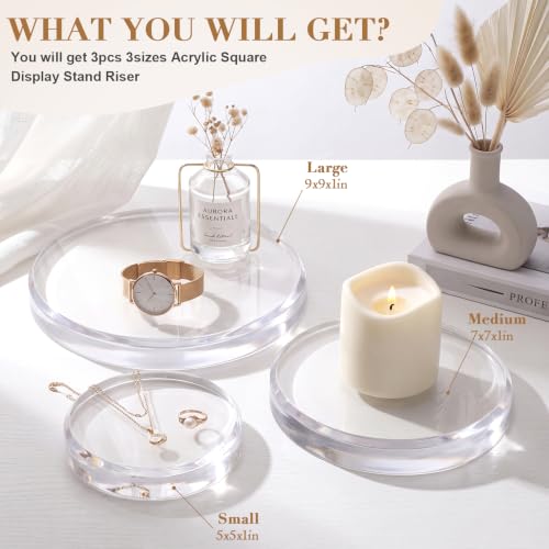 RattanView 3 Pack Clear Acrylic Blocks 5/7/9 Inch Round Display Base