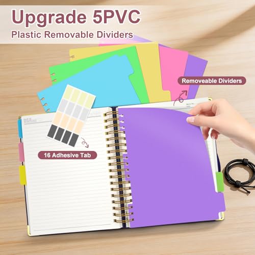 Hardcover Spiral Notebook Journal with Removable Dividers Tabs - color: Pink, size: 6.2"x8.2"