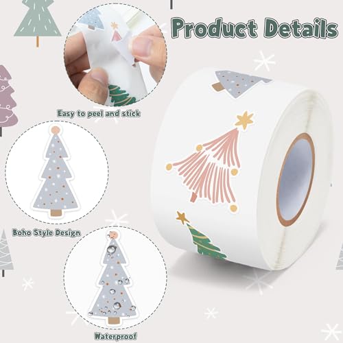 CNhoqc Boho Tree Sticker Rolls, 1000 Pcs Boho Coquette Style Pine Tree - style: Boho Christmas Tree