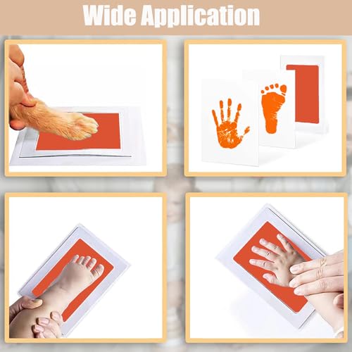 Inkless Hand and Footprint Kit, Newborn Baby Keepsake, 4-Pack | No-Mess Clean Touch Ink Pad for Baby Handprint & Footprint, Non-Toxic Baby Gift, Pet Paw Print Kit(4 Pack Orange) - color: 4 pack orange