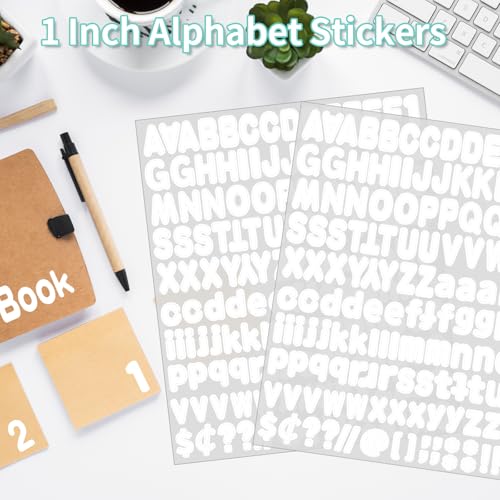 Alphabet Stickers - 1''Inch 12 Sheets White Self Adhesive Vinyl Letter Stickers for Mailbox Numbers, Bulletin Boards, Classroom & Home Decor - color: White, size: 1Inch