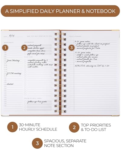 ZICOTO Aesthetic Daily Planner And Spiral Notebook With Hourly Schedule - color: Camel