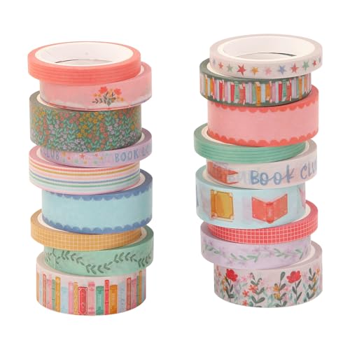 Washi Tape Set of 18 Rolls, Assorted Sizes, Decorative Tape for Journaling, Scrapbook, DIY Décor, Craft Supplies, Gift Wrapping, Book Lovers - color: Book Lovers