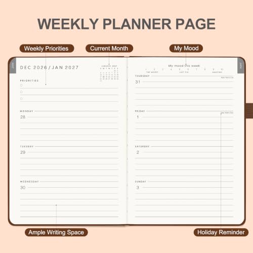 &And Per Se 2027 Planner, 12-Month Monthly & Weekly, 2027 Calendar Planner with 100gsm Paper, B5 Hardcover Faux Leather, 7.5" x 10" (Dark Brown) - color: Dark Brown, size: 7.5" x 10"(Jan 2027-Dec 2027)