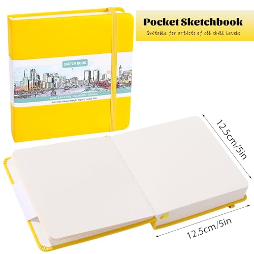 Hardcover Pocket Sketchbook, 5" × 5", 80 Sheets Small Sketch Book, Yellow - color: Yellow