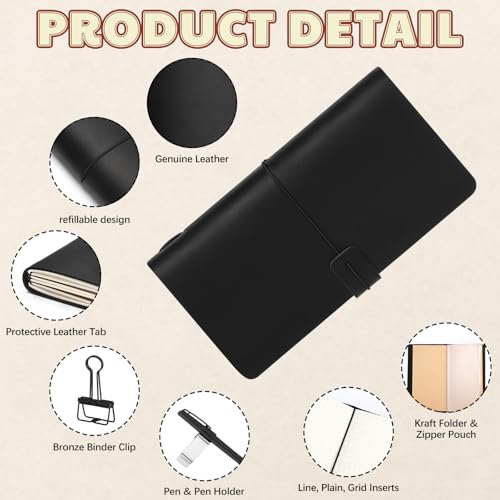 Thenshop Leather Travel Notebook 3 Inserts, Black, Stand Size - color: Black, size: Stand Size