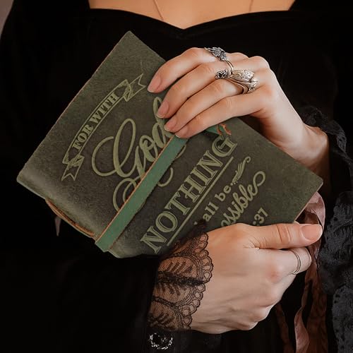 LEATHER VILLAGE Bible Journal Nothing Impossible Verse, Forest Green 10x7. - color: Green, size: 10 inches X 7 inches