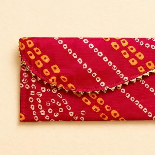 LoveNspire Brocade Fabric Money Envelopes (7.5 x 3.5 Inch) Decorative Bandhani Pattern Shagun Lifafa for Indian Wedding, Birthday | Cash Gift Holder & Home Savings Organizer Magenta/Pack of 10 - color: Bandhini Magenta, size: Pack of 10