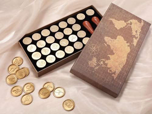 Yoption Handwritten Initial Alphabet Wax Seal Stamp Kit, Letter A-Z | 26pcs Brass Stamp Head with 2 Wooden Handles for Wedding Invitations, Envelopes, Christmas, Snail Mails, Gifts Wrap - style: A-Z Kit