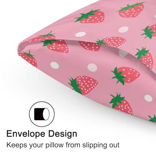 AUUXVA Pink Satin Pillowcase for Hair and Skin, Standard Size Girls Pillow Case Decorative Strawberry Pillow Sham with Envelope Closure Cute Pillow Cover for Bedroom Decor - color: Pink Strawberry, size: 20x26in