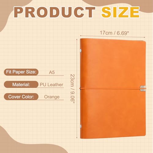 PATIKIL A5 Leather Binder Journal Cover, 6 Ring Refillable Binder Loose Leaf Notebook Protector with Elastic Closure No Paper for Work Meeting Notebook Folder, Orange - color: Orange, size: A5