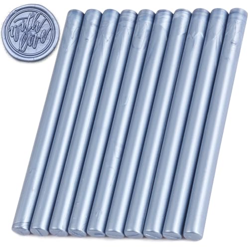 Gray Blue Sealing Wax Sticks, HOSEALING 10pcs Metallic Blue Glue Gun Sealing Wax Sticks for Wax Seal Stamp, Blue Wax Seal Sticks for Wedding Invitations, Letter Envelope Seals, Great Gift Ideas - color: Gray Blue