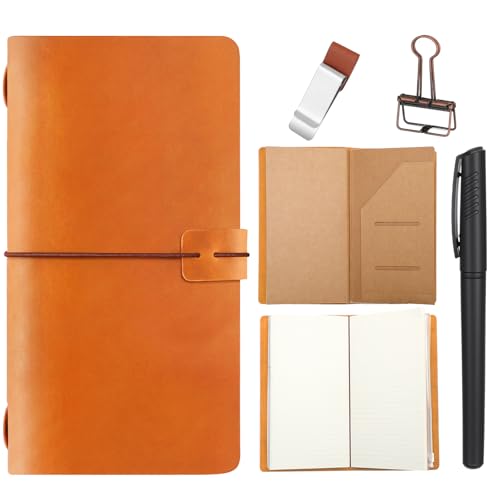 Thenshop Leather Travel Notebook 3 Inserts, Orange, Stand Size - color: Orange, size: Stand Size