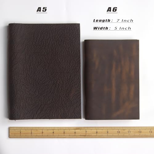 Leather Refillable Notebook,Vintage Leather Journal Diary Journal,7 x 5 IN A6 Binder Notebook (Dark Brown)