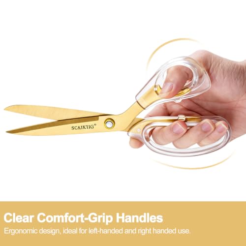 SCAIKTIG 9" Acrylic Scissors, Office Scissors for Desk Gold, Clear Comfort-Grip Handles and Titanium Coated Blades, Sharp Scissors all Purpose Heavy Duty for Sewing, Art, Craft, School, Home Supplies - color: Transparent + Gold, size: 1-Pack(9.4")