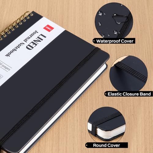 Deli 3-Pack Lined Spiral Journal Notebook Black, 160 Pages, A5 (5.5"x8") Hardcover Writing Notebook, College Ruled Spiral Bound Journal for Women & Men - Perfect for Work, School, Office & Note Taking - color: Black, size: 3 Pack