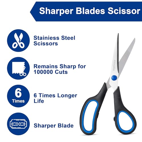 6PCS 8" Scissors,Sharp Stainless Steel All Purpose for Office School Crafts - color: Black