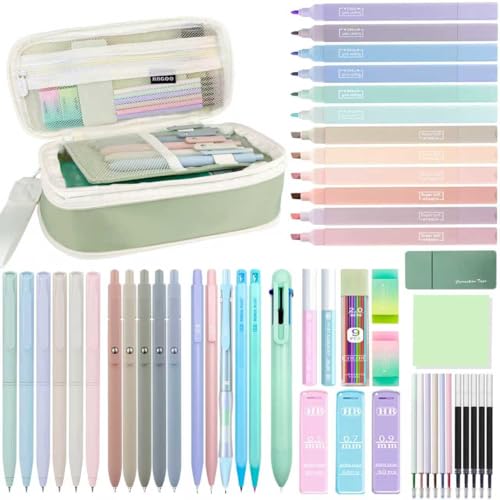 JIZHIYUAN 54X Aesthetic School Supplies with Green Pencil Case for Students - color: Green