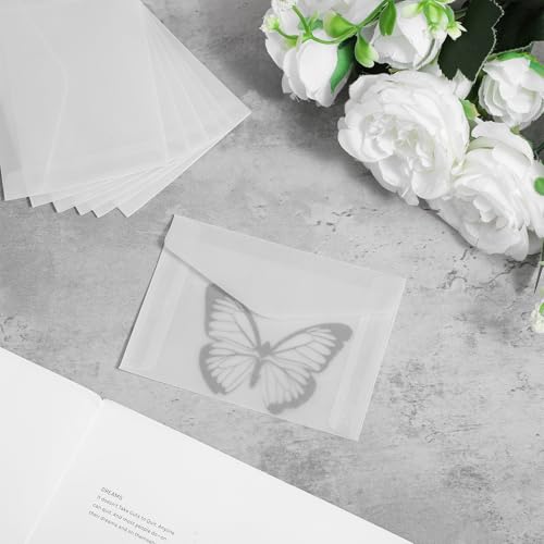 Xindojuz 50 PCS Vellum Envelopes, 5 × 7 Inch Translucent Glassine Envelope - size: 5×7