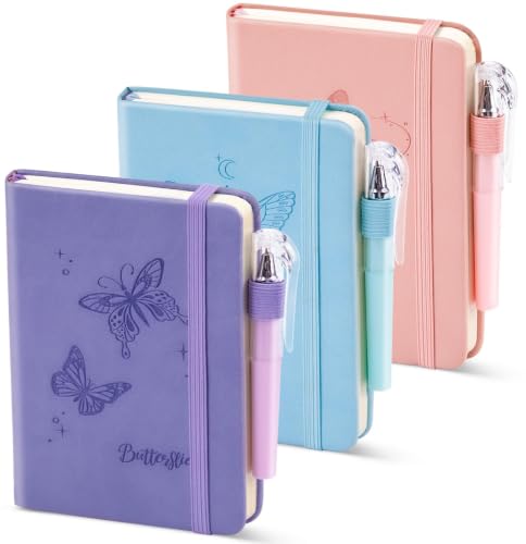 Oucaru Small Notebook 3 Pack, A6 Pocket Notebook with Butterfly Design - color: A-Multicolor (butterfly), style: 3 Pack