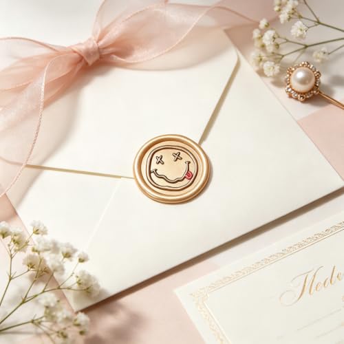 LANKIN Smile Face Wax Seal Stamp, 25mm Brass Head with White Bubble Handle - color: Smile Face