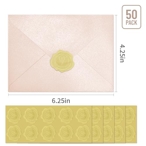 50 PCS 4x6 Pearl Pink Envelopes with Stickers, A4 Shimmer Envelopes for Invitations, Great for Wedding Invitation Cards, Birthday Party, Baby Shower, 4 1/4" x 6 1/4" - color: Pink, size: 4x6