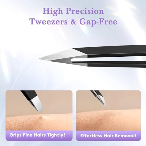 BEDACE Tweezers for Women and Men Facial Hair,Thickened 430 Stainless Steel High Precision and Comfort Slant point Flat Hook tweezer for Eyebrows Ingrown Hair - color: Black