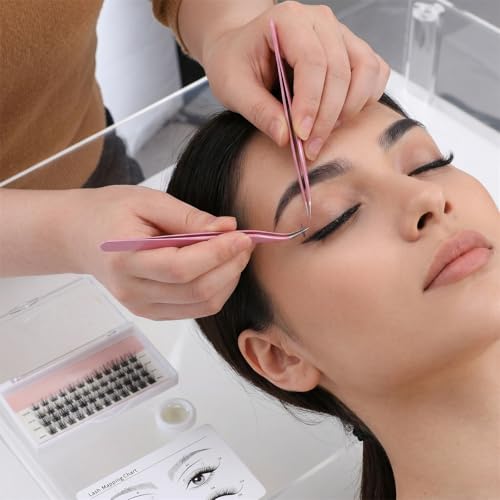 ElevateTech Sticker Tweezers, 10 Pcs Craft Tweezers Crafting Tweezer, Pink | Precision Tweezer Set, Stainless Steel, Curved Pointed, for Stickers, Lash Extension, Scrapbooking, Jewelry Making