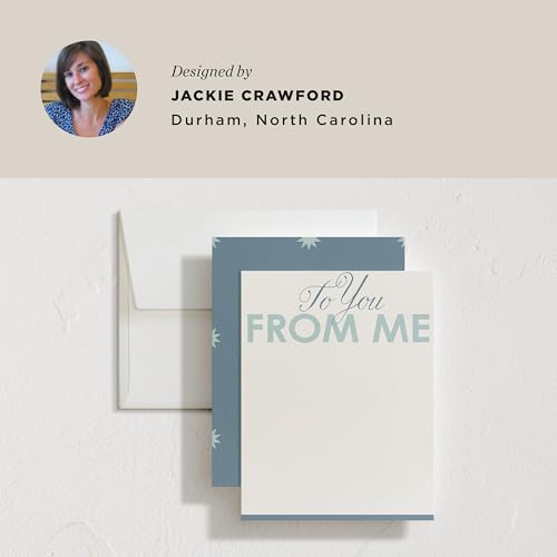 Minted To You From Me Stationery Set, Set of 10, Flat Note Cards & Envelopes for Invitiations and Handwritten Thank You Messages, Blue Star Backer Design, Gifts for Men or Women, Luxurious Paper - color: White