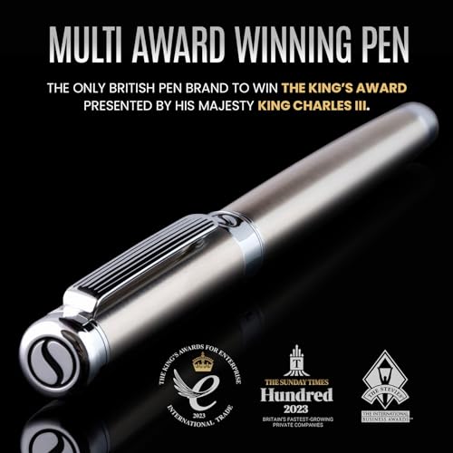 Scriveiner Stainless Steel Fountain Pen - Stunning Luxury Pen with Steel Finish, Schmidt Steel Nib (Fine), Best Pen Gift Set for Men & Women, Professional, Executive Office, Nice Designer Pens - color: 13. Stainless Steel with Chrome, style: Fine Nib