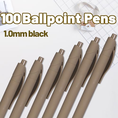 BallPoint Pens, 100 Pack (BLACK Ink),Bulk Pens, Brown Barrel,Click Pens for Office Home and School, Retractable Ballpoint Pens, Medium Point, 1.00MM (Brown) - color: Brown