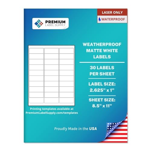 Premium Label Supply Waterproof White Address Sticker Labels – 2.625" x 1" – Laser Printers Only – (30 per Sheet), 10 Sheets - 300 Total Adhesive Labels - size: 300 Labels