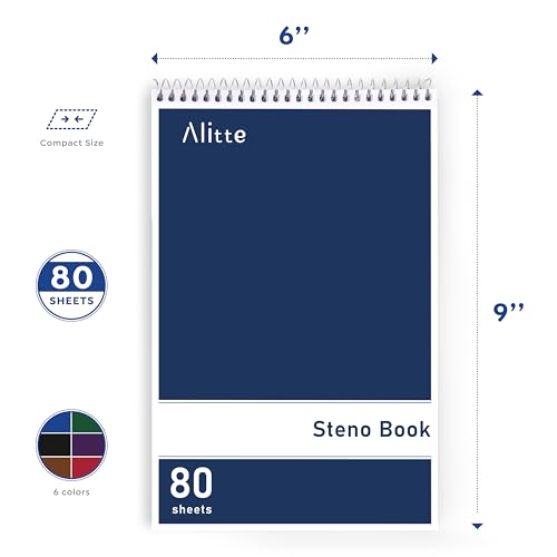Alitte Steno Pads Spiral 6x9-12 Pack Assorted Bright Colors - Perfect for Work, School, and Home Use, Easy Tear-Off Pages, Gregg ruled, White Paper - No Ink Bleeds - 80 Sheets - color: Bright Colors, size: 12 Pack