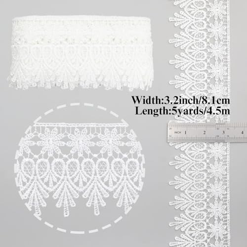 GXTIZAS White Lace Ribbon 3.2Inch Wide Lace Trim for Sewing | scalloped embroidery for vintage weddings, costumes, pillows, curtains, gift décor and romantic DIY creations Crafts - color: White